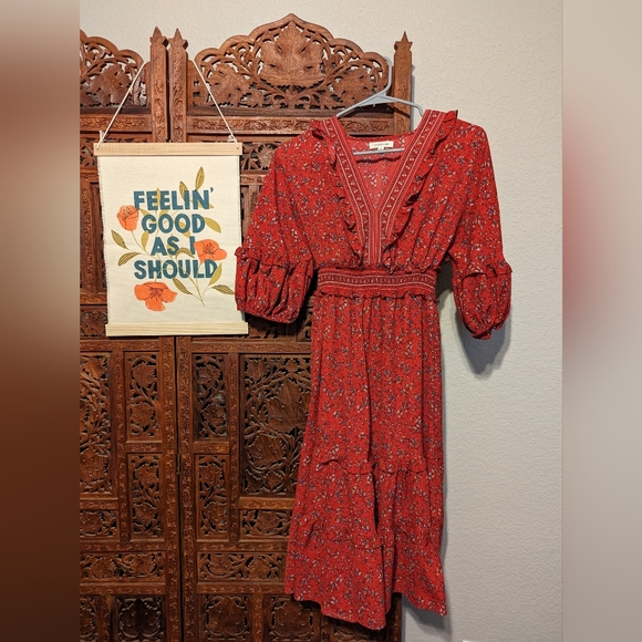 Max Studio Red XS Floral Midi Dress - Picture 2 of 6